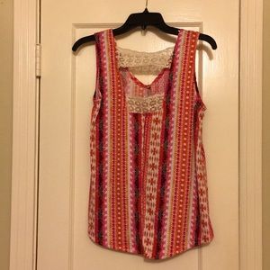🐸 3/$30 Festival Tank Top with Crochet Insets